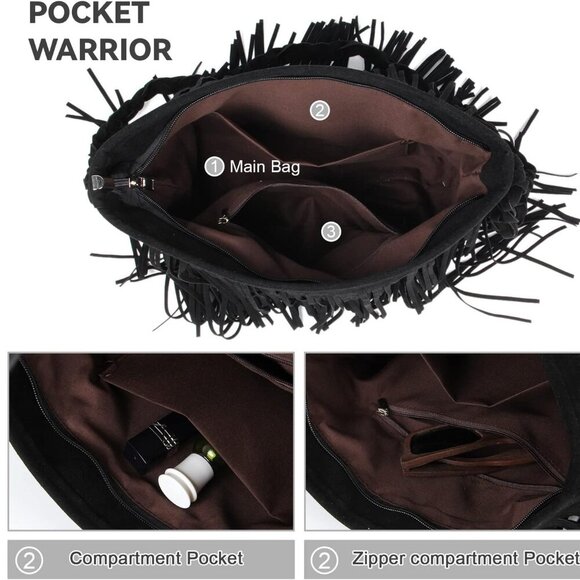 Faux Suede Fringe Crossbody Bag Women Hippie Shoulder Messenger Sling - Picture 3 of 8